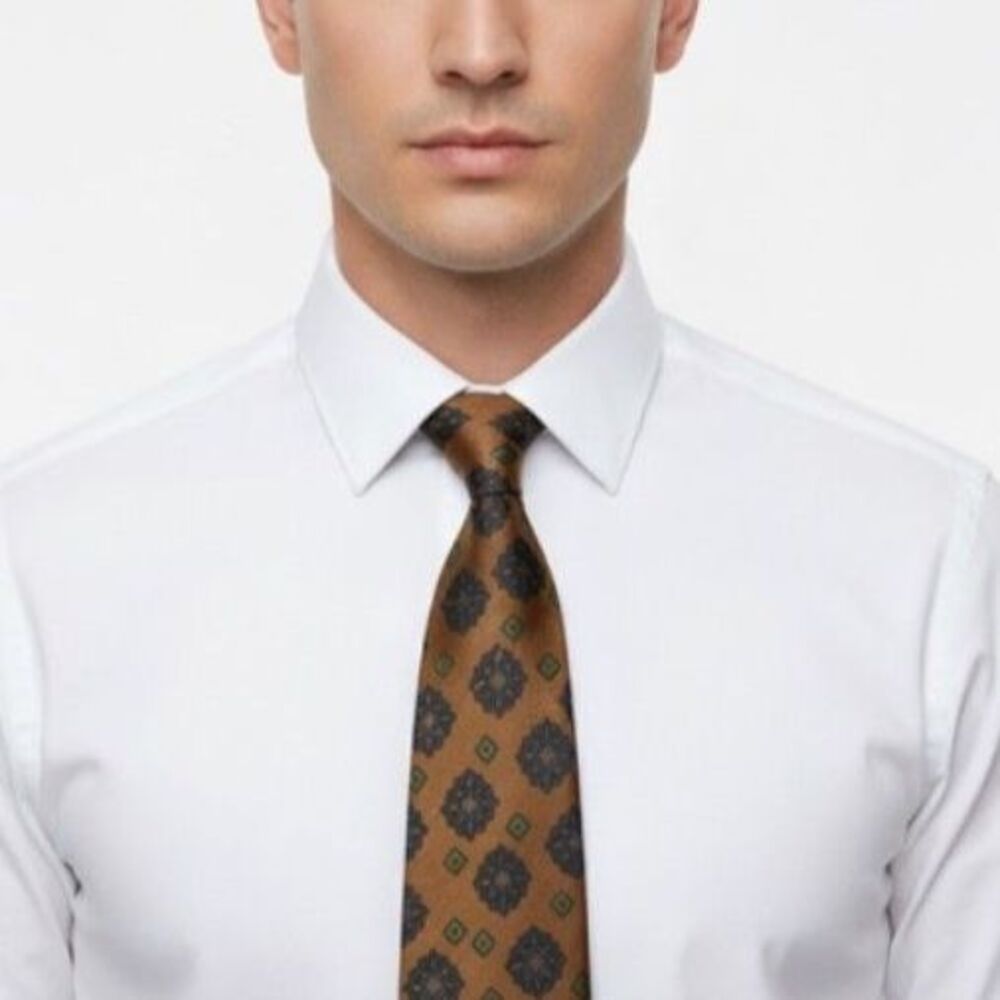 Robert Talbott Men's Cognac Brown Multicolored Diamond Pattern 100% Silk Tie